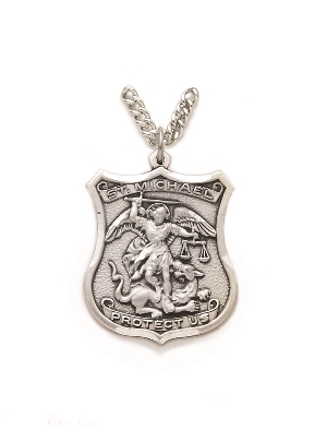 St. Michael Policeman Necklace - Sterling Silver Medal On 24" Stainless Chain (SM0536SH)