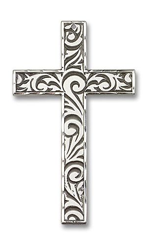Knurled Pectoral Cross Pendant - Sterling Silver 3" x 1 3/4" (5637SS)