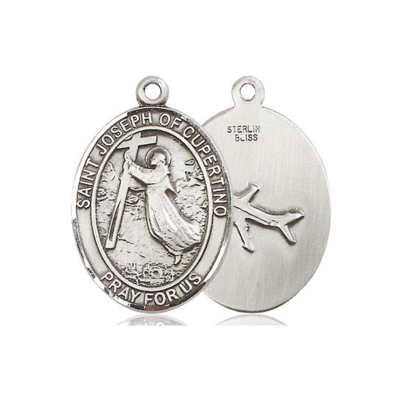 St. Joseph Cupertino Pilot Medal - Sterling Silver Oval Pendant (3 Sizes)