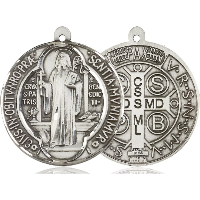 Extra Large St. Benedict Medal - Sterling Silver 1 3/8" x 1 3/8" Round Pendant (1057SS)