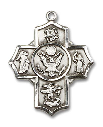 Large Army 5-Way Medal - Sterling Silver 1 1/4