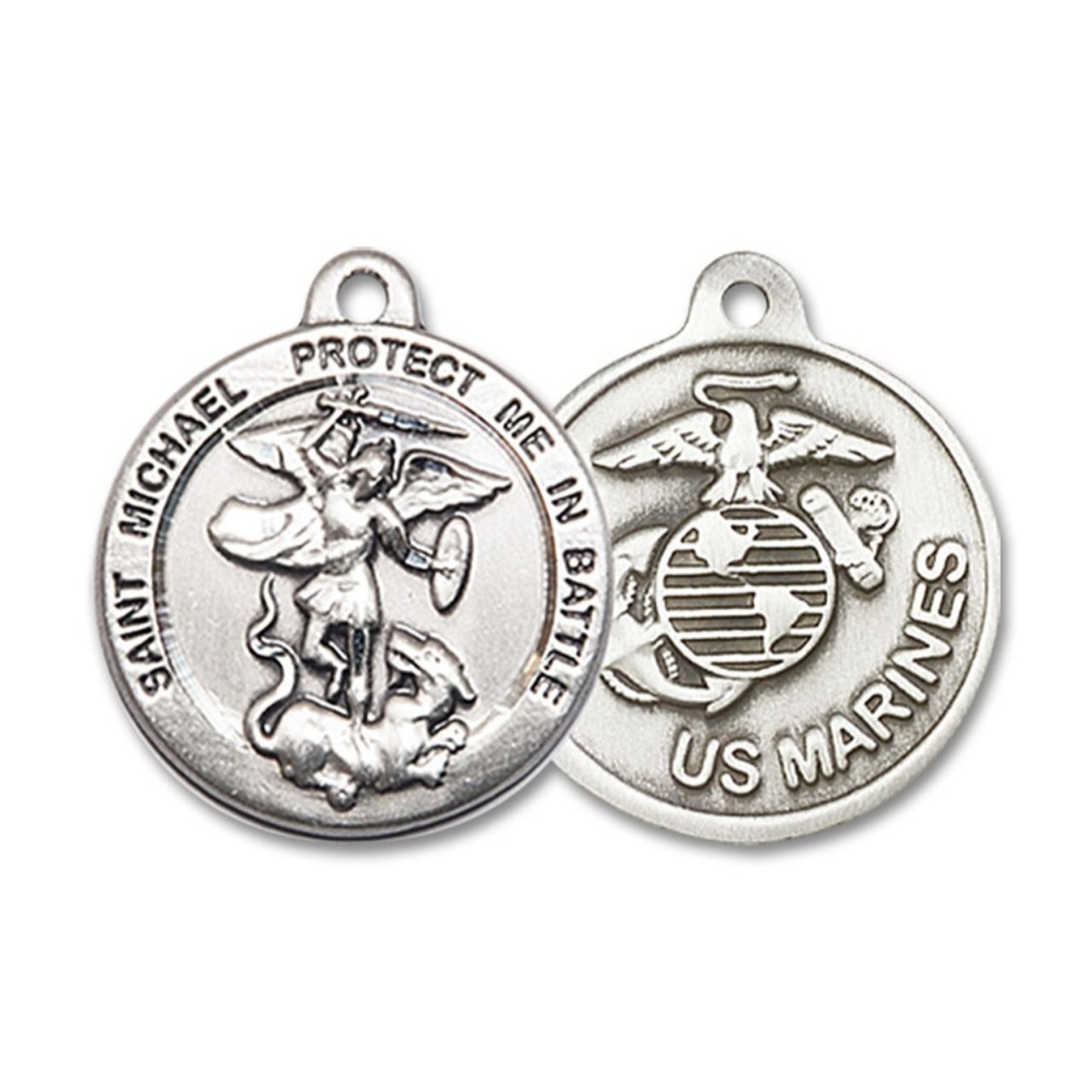 St. Michael Marines Medal - Sterling Silver 3/4" x 3/4" Round Pendant (0344SS4)