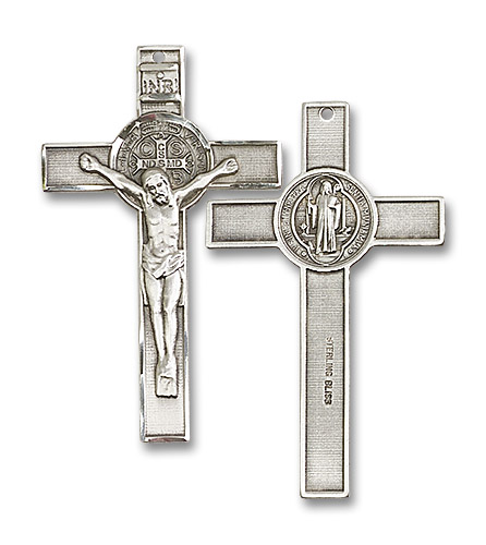 Extra Large St. Benedict Crucifix Pendant - Sterling Silver 1 3/4" x 1" (5738SS)