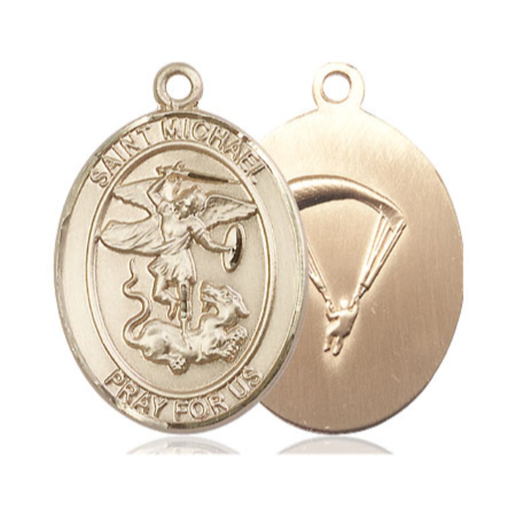 St. Michael Paratrooper Medal - 14kt Gold Oval Pendant (3 Sizes)