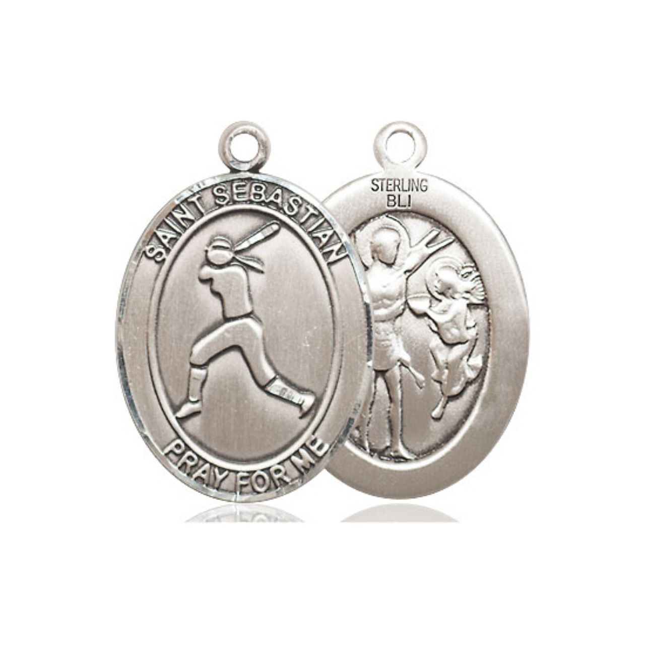 St. Sebastian Softball Medal - Sterling Silver Oval Pendant (3 Sizes)