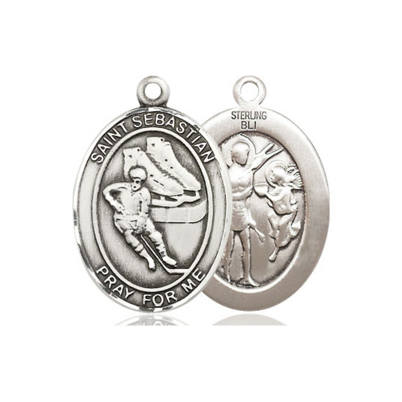 St. Sebastian Hockey Medal - Sterling Silver Oval Pendant (2 Sizes)