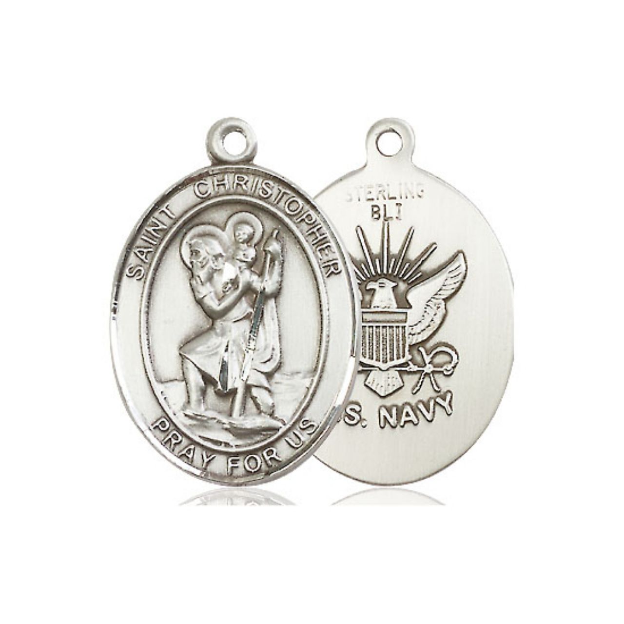 St. Christopher Navy Medal - Sterling Silver Oval Pendant (3 Sizes)