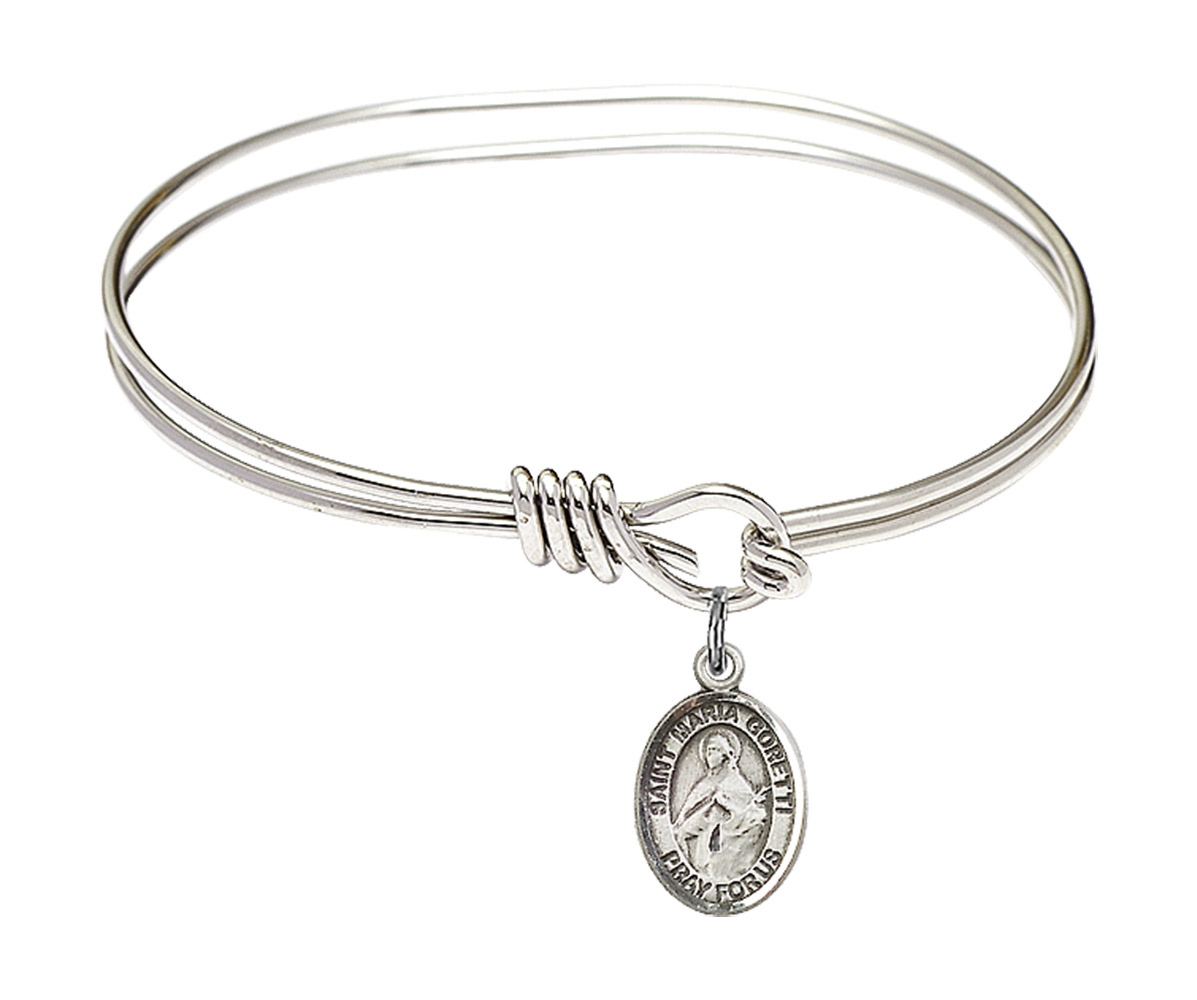 St Maria Goretti Eye Hook Bangle Bracelet - Sterling Silver Charm (9208SS)