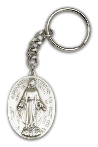 Miraculous Medal Keychain - Silver Finish