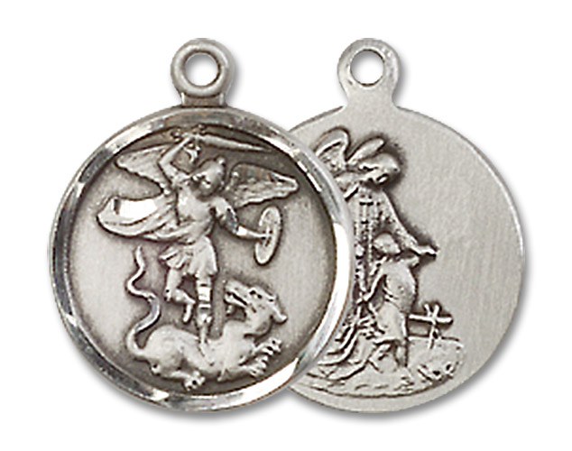 St. Michael & Guardian Angel Medal - Sterling Silver 1/2" Round Pendant (0601RSS)