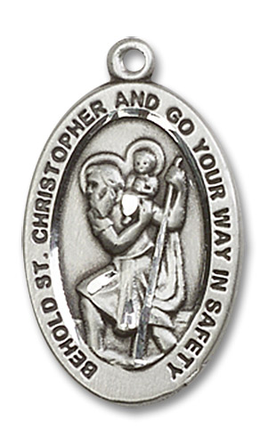 Behold St. Christopher Medal - Sterling Silver Oval Pendant (2 Sizes)