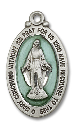 Large Blue Miraculous Medal - Sterling Silver 1 1/8
