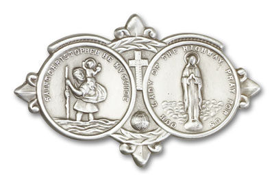 St. Christopher & Our Lady of the Highway Visor Clip - Silver Finish (1024V)
