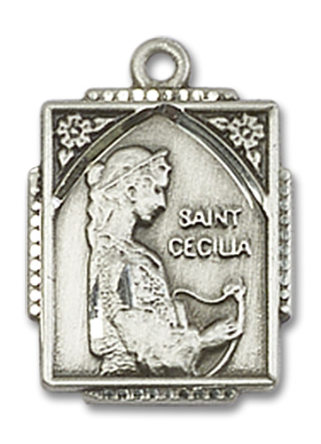 St. Cecilia Medal - Sterling Silver 3/4" x 1/2" Rectangular Pendant (0804CESS)