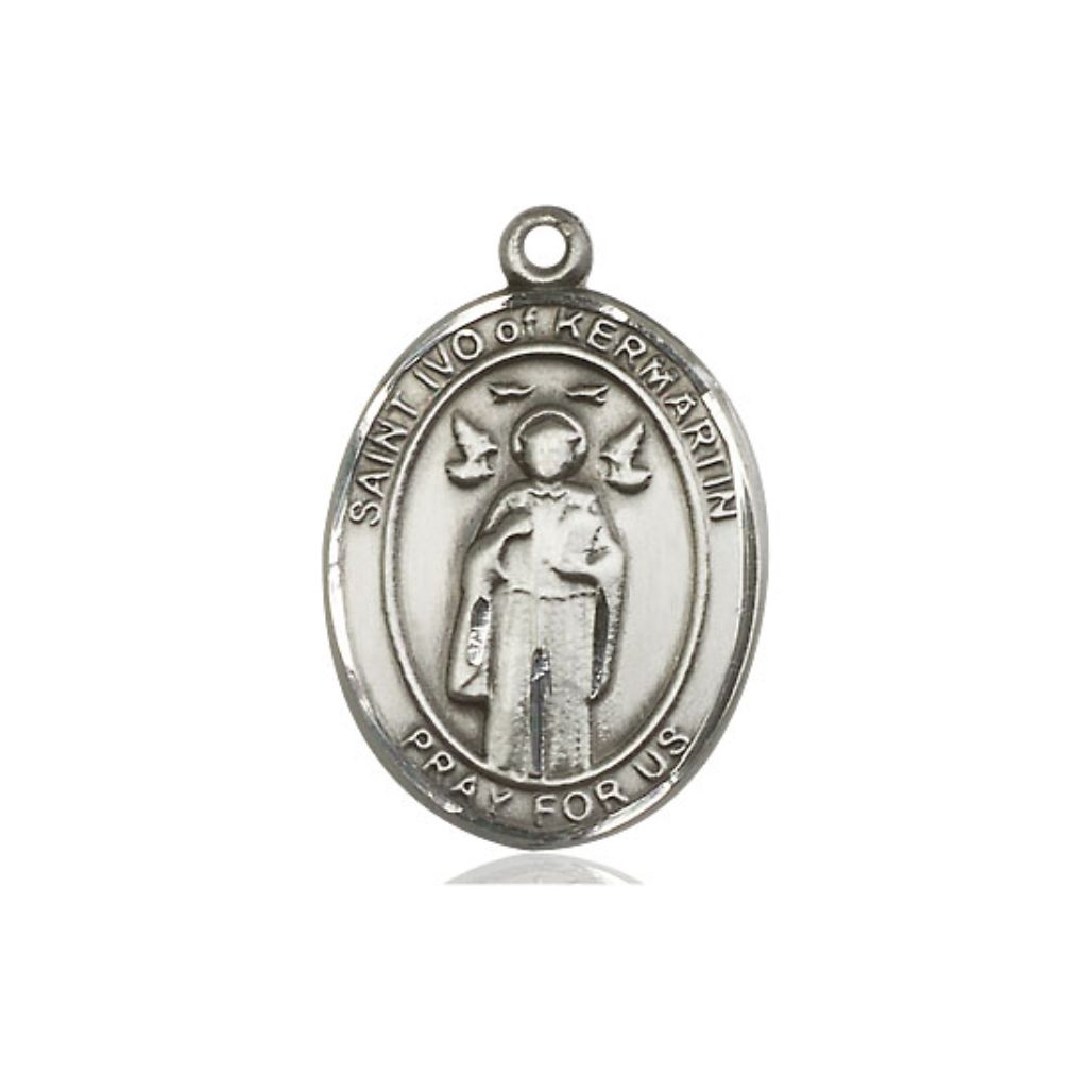 St. Ivo of Kermartin Medal - Sterling Silver Oval Pendant (3 Sizes)