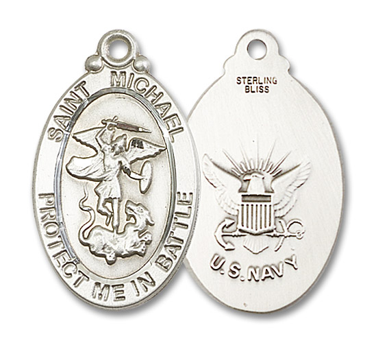 Large St. Michael Navy Medal - Sterling Silver 1 1/4