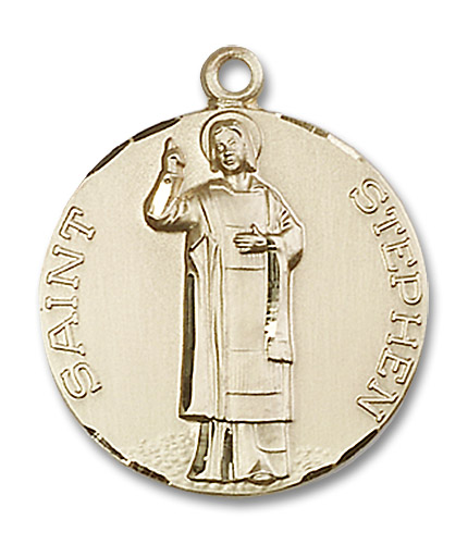 Large St. Stephen Medal - 14kt Gold 1" x 7/8" Round Pendant (0914)
