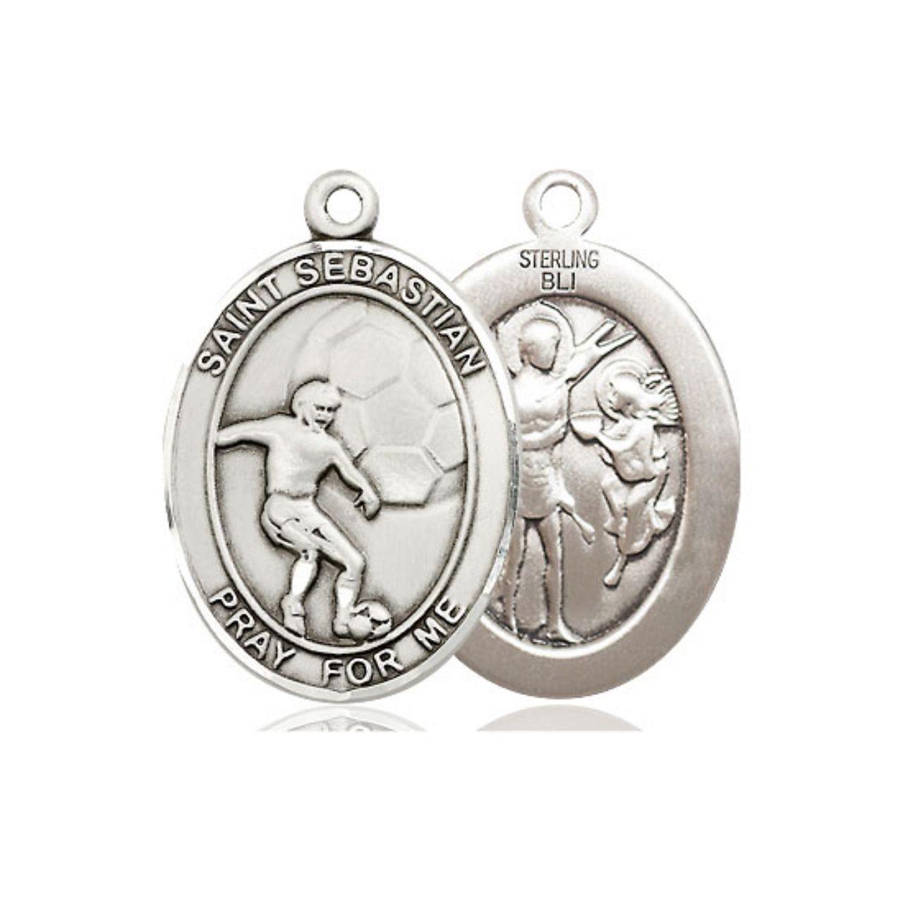 St. Sebastian Men's Soccer Medal - Sterling Silver Oval Pendant (2 Sizes)