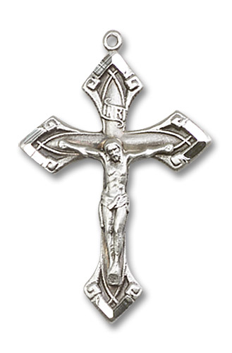 Large Embellished Crucifix Pendant - Sterling Silver 1 1/8" x 3/4" (0663SS)