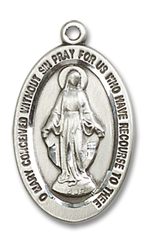 Miraculous Medal - Sterling Silver Oval Pendant (2 Sizes)