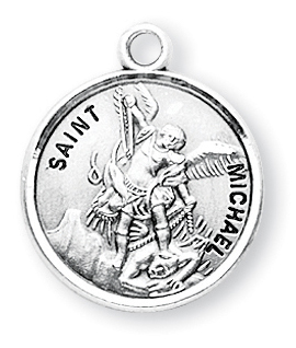 St. Michael Medal - Sterling Silver - On 20" Stainless Chain - Sterling Silver 7/8" x 3/4" Round Pen