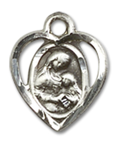 Cut Out Heart Shaped St. Ann Pendant Charm - Sterling Silver (5405SS)