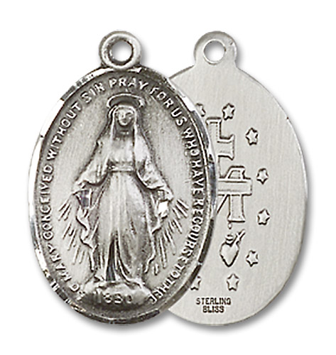 Miraculous Medal - Sterling Silver 3/4" x 1/2" Oval Pendant (0015MSS)
