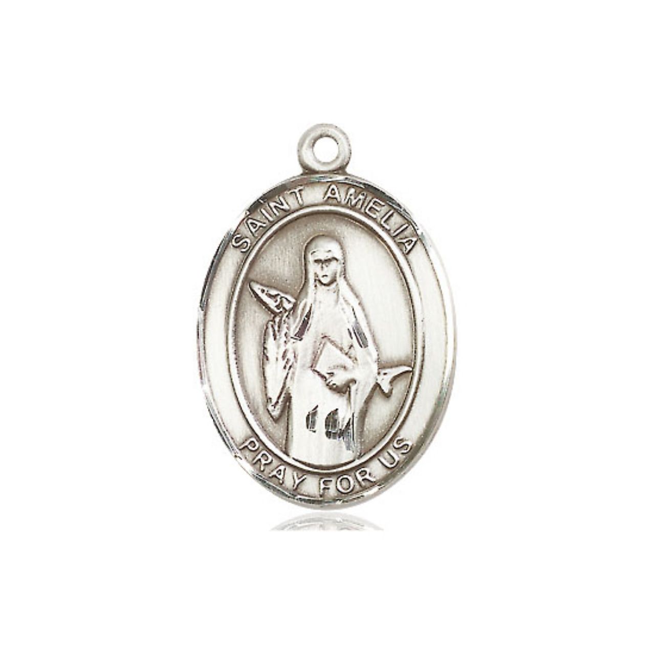St. Amelia Medal - Sterling Silver Oval Pendant (3 Sizes)