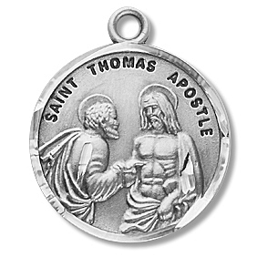 St. Thomas The Apostle Medal - Sterling Silver - On 20" Stainless Chain - Sterling Silver 7/8" x 3/4