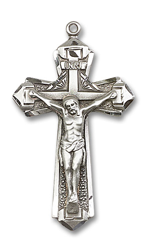 Extra Large Embellished Crucifix Pendant - Sterling Silver 1 5/8
