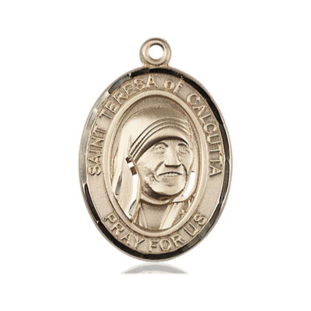 St Teresa of Calcutta Medal - 14kt Gold Oval Pendant (3 Sizes)