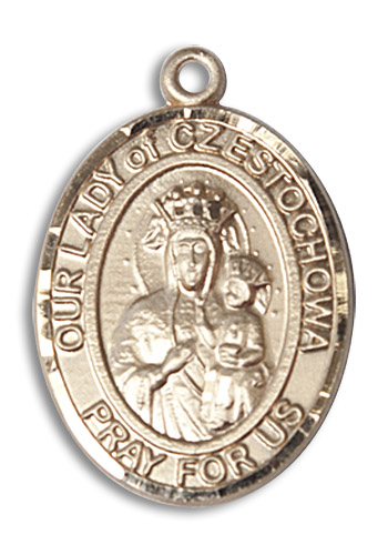 Our Lady of Czestochowa Scapular Medal - 14kt Gold Oval Pendant (3 Sizes)