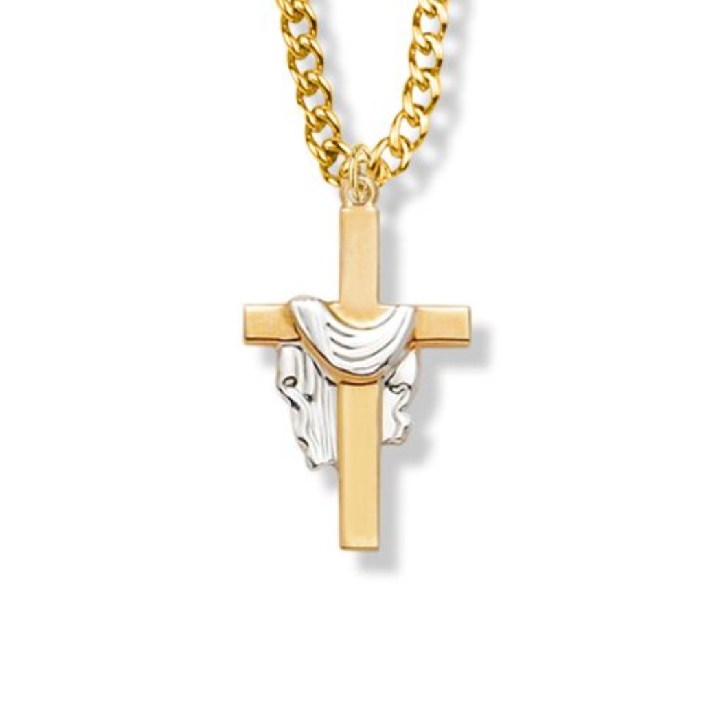 Robe Cross Necklace - 14KT Gold Over Sterling Silver 2-Tone Pendant On 18" Gold Plated Chain (SX7899