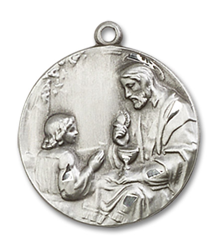 Christ & Child First Communion Medal - Sterling Silver 3/4" x 5/8" Round Pendant (4202SS)