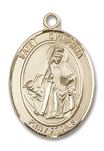 St. Dymphna Medal - 14kt Gold Oval Pendant (3 Sizes)