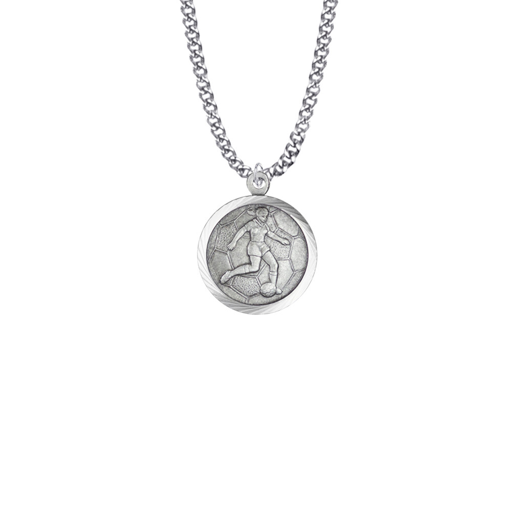 St. Christopher Girl's Soccer Necklace - Sterling Silver Round Medal On 20
