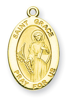 St. Grace Medal With 14KT Jump Ring - Boxed - 14kt Gold 7/8" x 1/2" Oval Pendant (A9441)