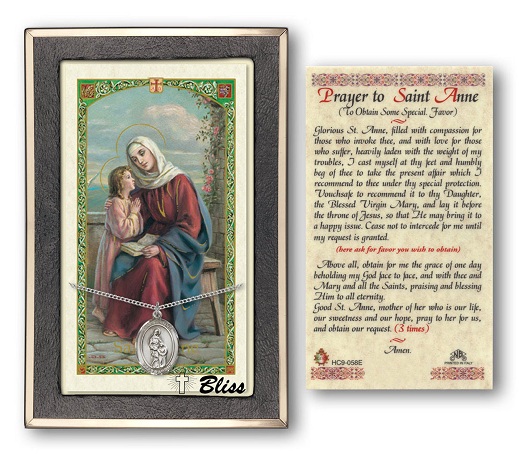 St. Anne Medal With Prayer Card - Sterling Silver 3/4