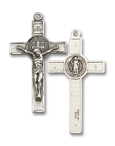 St. Benedict Crucifix Pendant - Sterling Silver (2 Sizes)